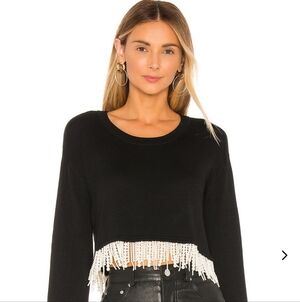 Dreamers Black Sweater with Beaded Fringe (NWOT)